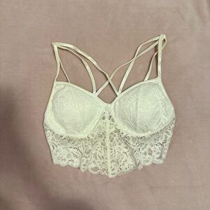Fashion Nova Bozzolo White Lace Padded Cups Criss Cross Back Crop Top Bralette